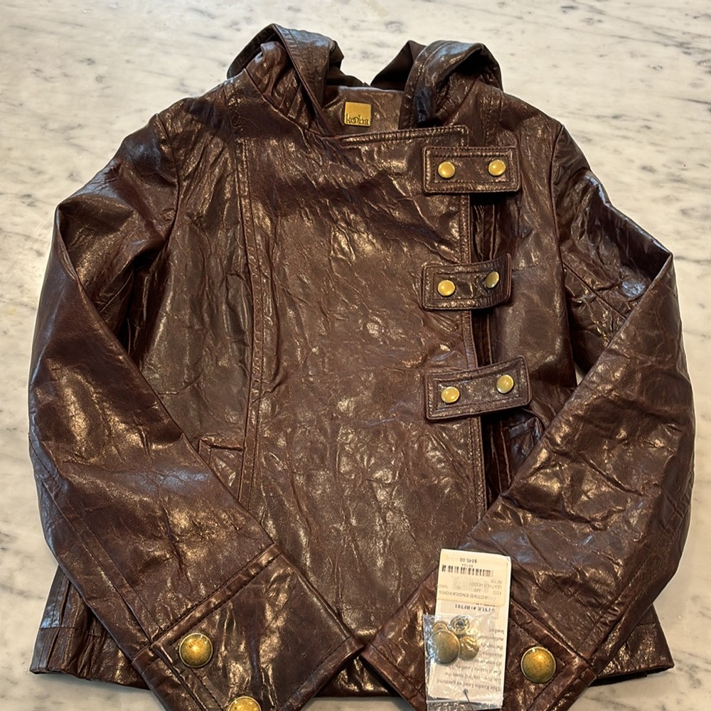 Kooba Brown Italian leather jacket women’s size P. NWT.
